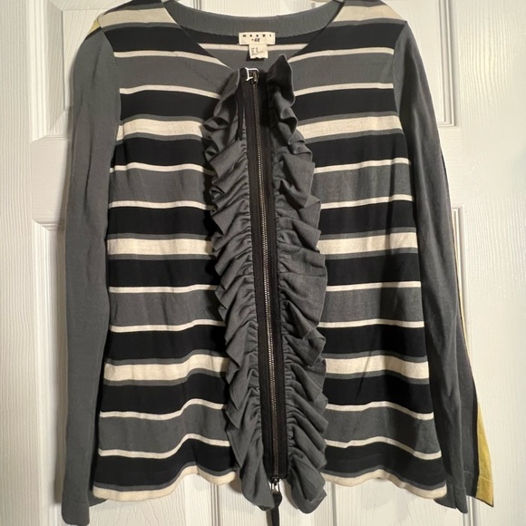 Marni x H&M Striped Ruffle zip Cardigan Gray Black Yellow Size 12 - Picture 1 of 5